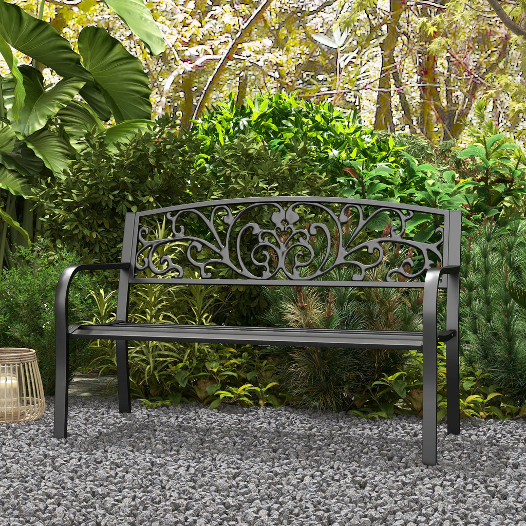 Banc de Jardin terrasse en Acier Fonte Noir 2 Places 127 x 60 x 87 cm Charge Max 240 Kg
