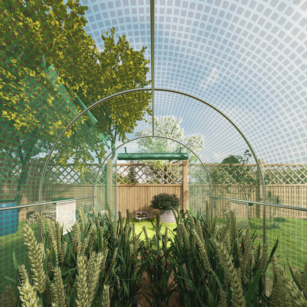Serre de Jardin Tunnel Surface Sol 8 m² 4L x 2l x 2,05H m châssis Tubulaire Porte zippée 6 fenêtres enroulables vert