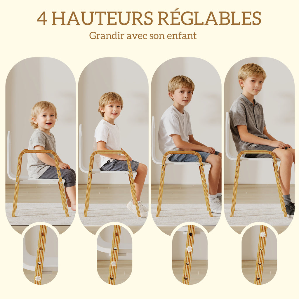 Lot de 2 chaises pour enfants réglables en hauteur fauteuil enfants en bois massif avec accoudoirs 39x34x61,5cm blanc