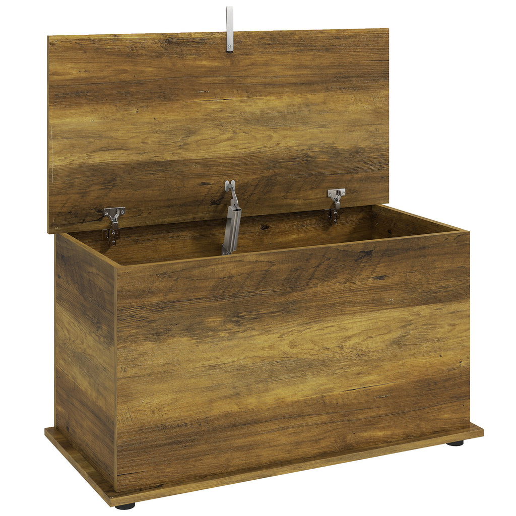 Coffre de Rangement, Banc de Rangement avec Couvercle Rabattable et Charnières de Sécurité, 80 x 40 x 45 cm, Marron