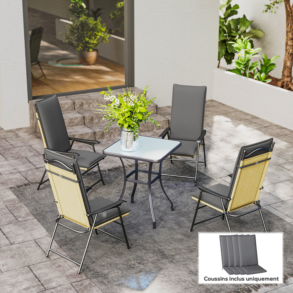 Lot de 4 coussins de chaise extérieur avec attaches et bande réglable, anti-décoloration UPF50+, 124x50x5cm, gris