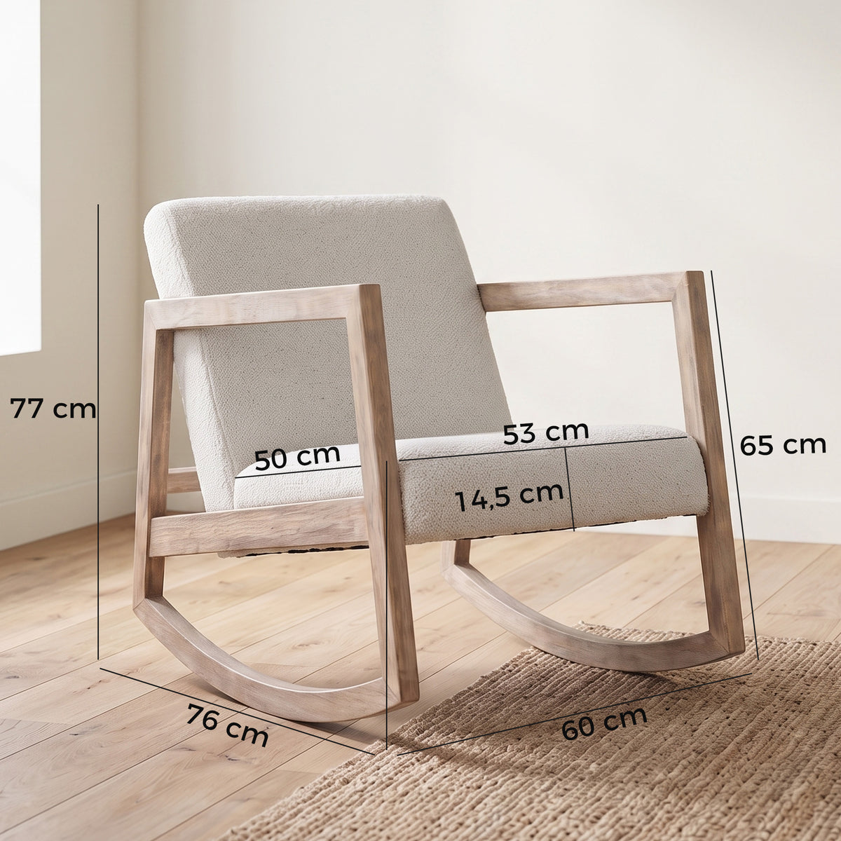Fauteuil à bascule fauteuil allaitement rocking chair en tissu effet laine bouclée avec pieds en bois massif