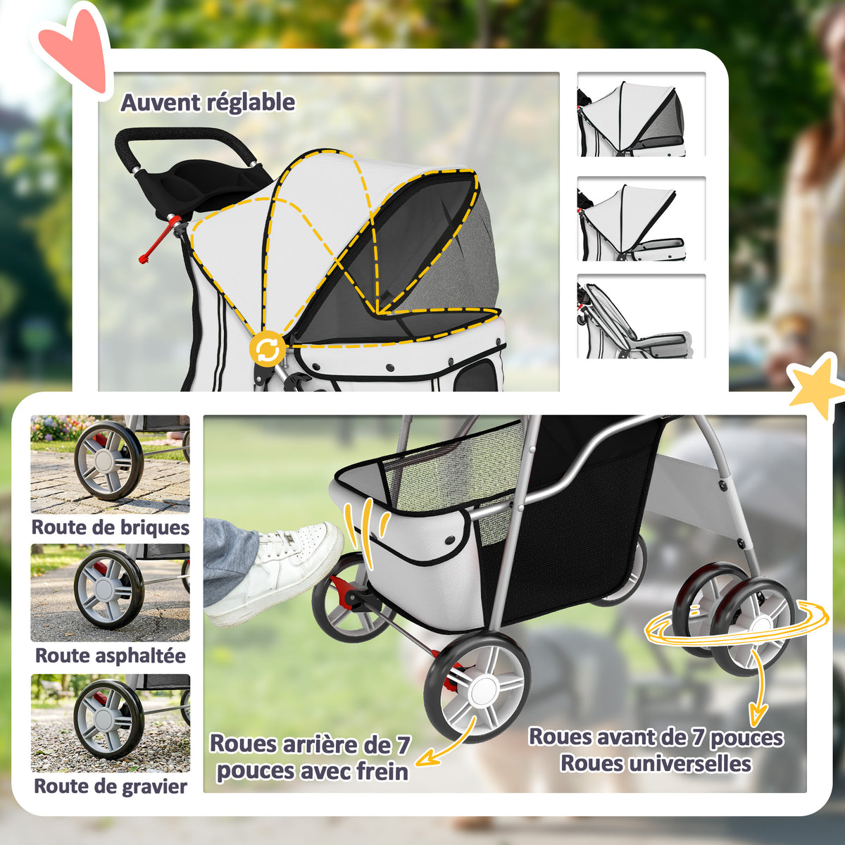 Poussette buggy pliable animaux chariot pliante chien chat porte-gobelet panier de rangement 77 x 44 x 102 cm gris