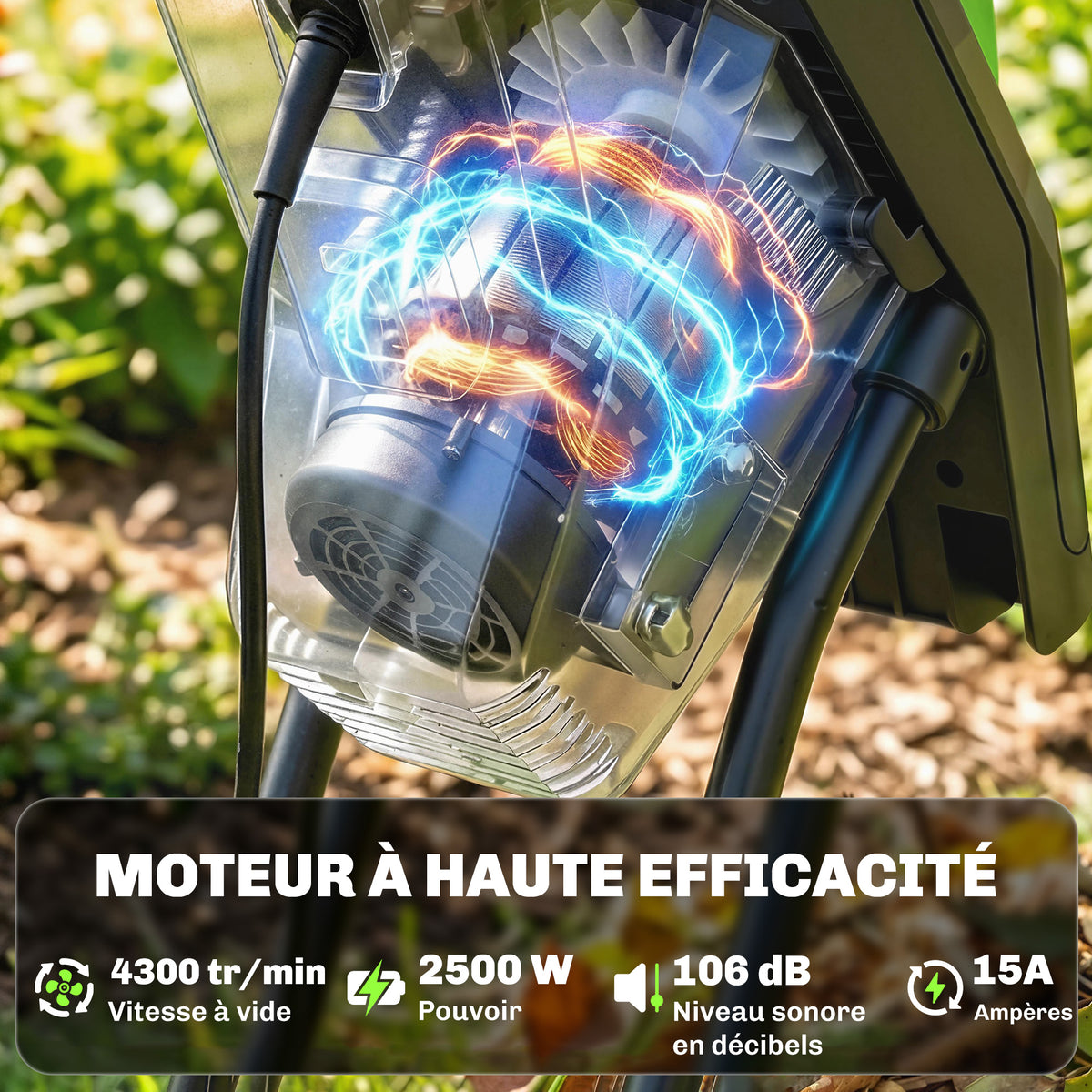 Broyeur de Végétaux Électrique 2500 W, Broyeur de Branches avec Sac de Collecte 45L, 4300 tr/min, 44x34x96cm, Vert