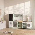 Cuisine Enfant Jouet d'Imitation, Micro-Ondes, Four, Plateau Rotatif sur Roulettes, 160x32x97,5cm, Vert Clair