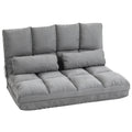 Chauffeuse 2 places canapé-lit convertible fauteuil de sol pliable dossier réglable 2 coussins inclus en polyester aspect suédé, pour salon, chambre et bureau, gris
