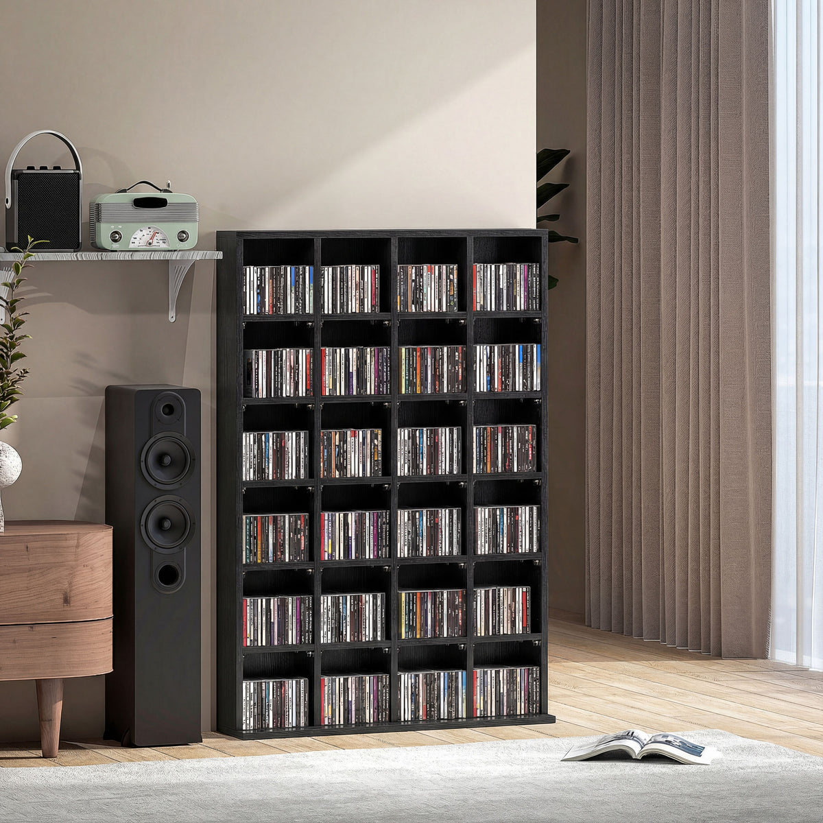 Meuble de rangement multimédia 456 CD/ 336 DVD - bibliothèque en bois avec étagères réglables, 89 x 130,5 cm, noir