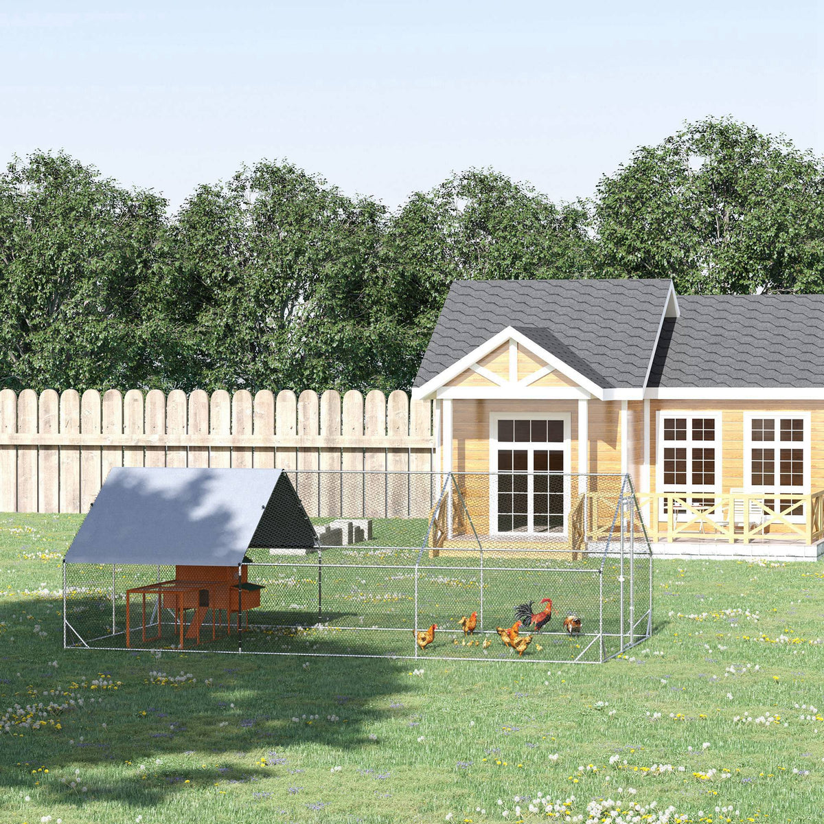 Enclos poulailler chenil volière extérieur 18 m² - Parc grillagé dim. 6L x 3l x 2H m Acier galvanisé