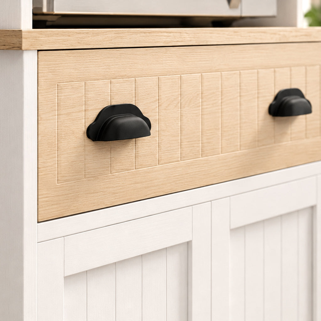 Meuble armoire micro-ondes pour cuisine avec espace ouvert 1 tiroir et placard 2 portes 61 x 35 x 125,4 cm chêne