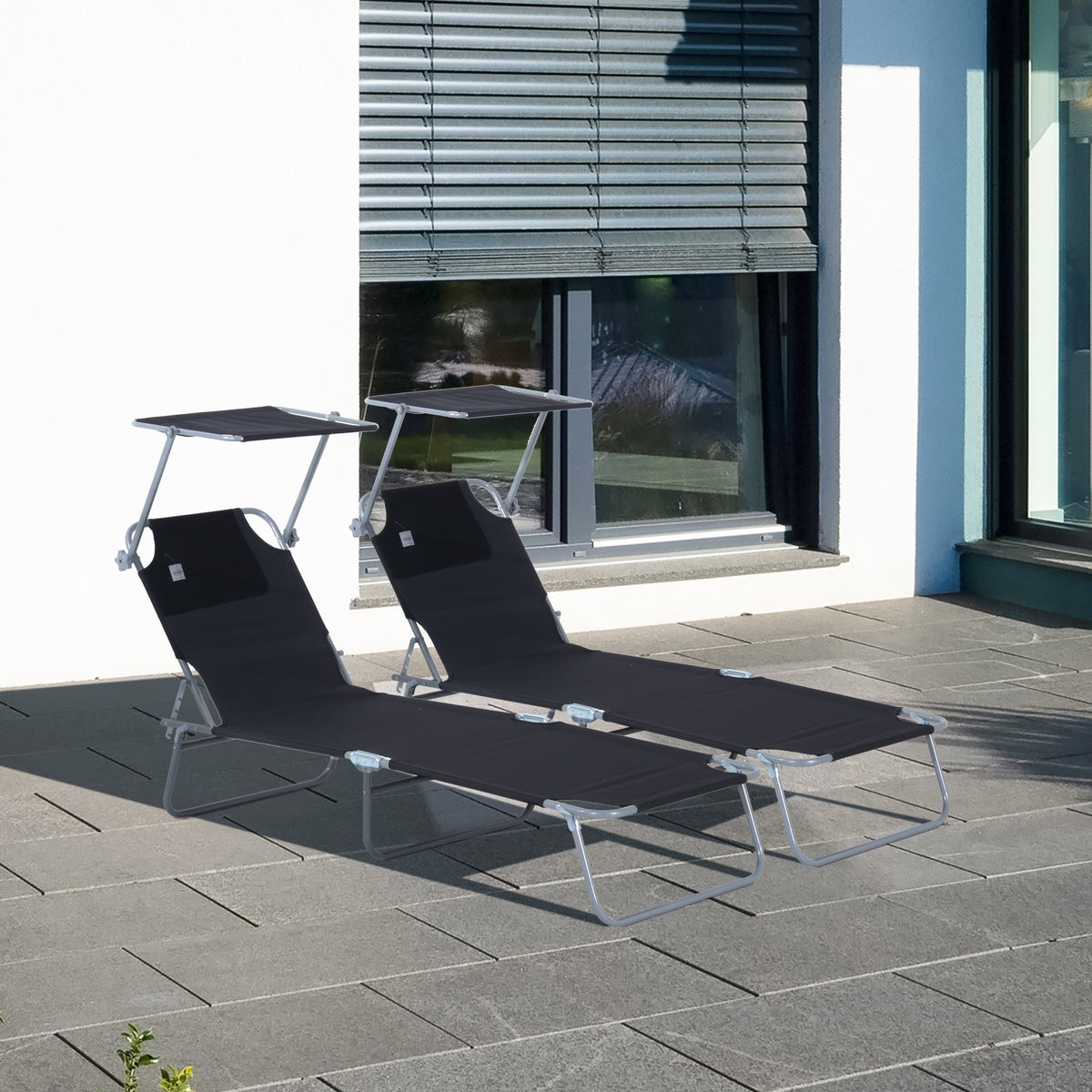 Lot de 2 transats Bain de Soleil Pliable Chaise Longue Pliante Grand Confort Dossier Inclinable Pare-Soleil réglable