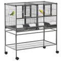 Cage à Oiseaux Volière Oiseaux Intérieur avec Séparation Mangeoire et Perchoir 95L x 45,5l x 102H cm Noir et Gris