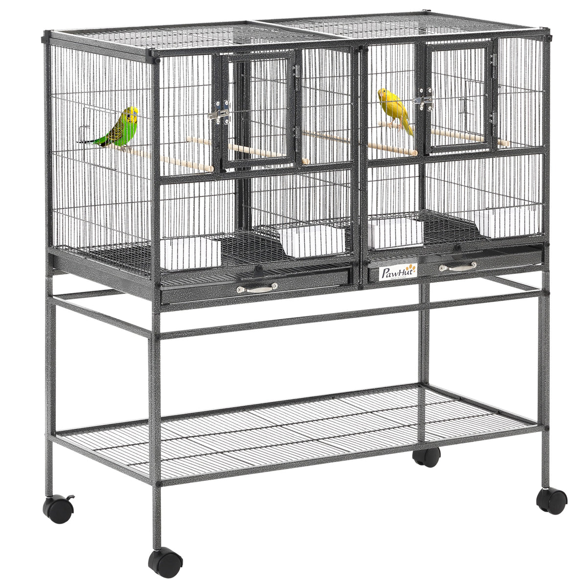 Cage à Oiseaux Volière Oiseaux Intérieur avec Séparation Mangeoire et Perchoir 95L x 45,5l x 102H cm Noir et Gris