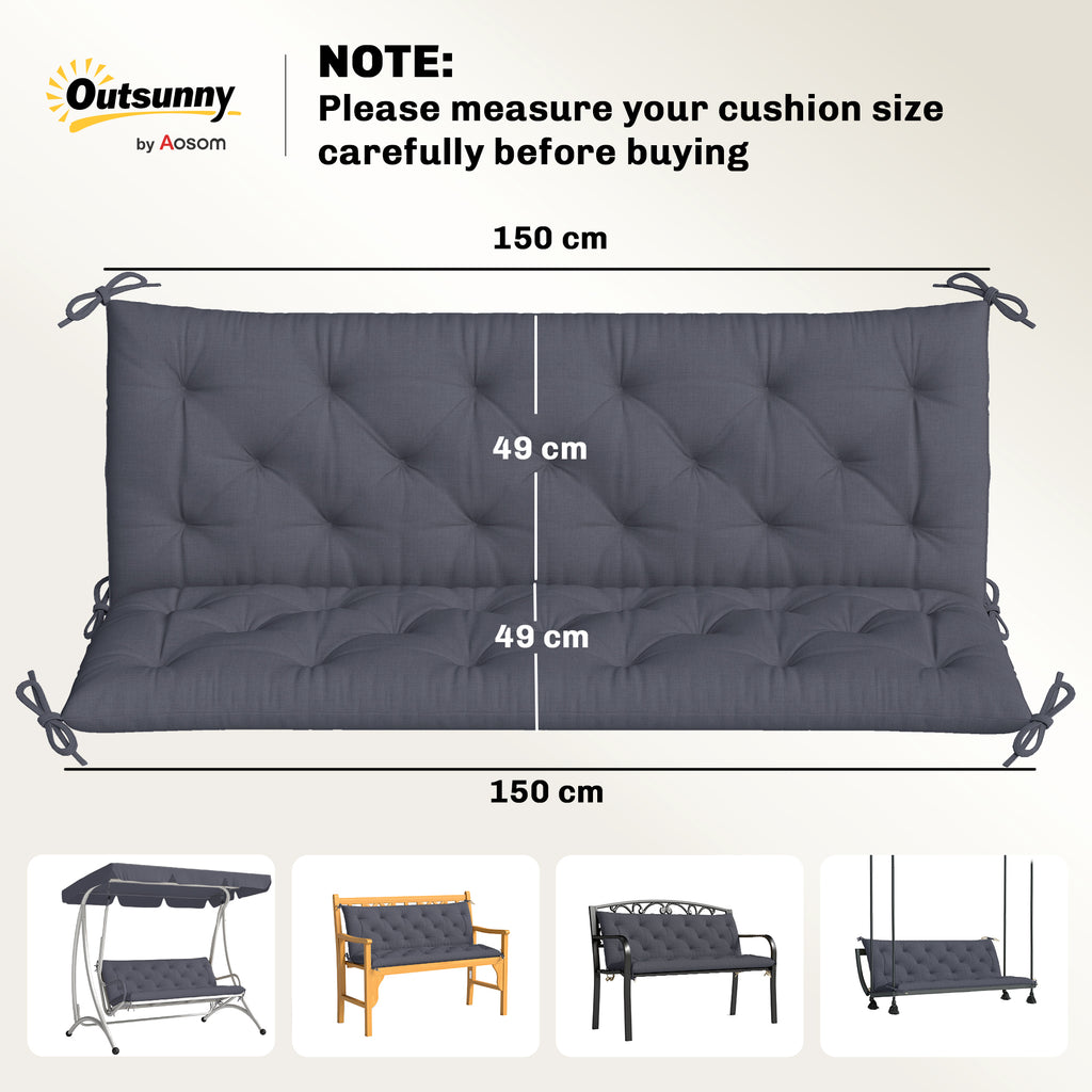 Coussin de banc matelas assise dossier pour banc de jardin coussin balancelle canapé 3 places grand confort 150 x 98 x 8 cm gris