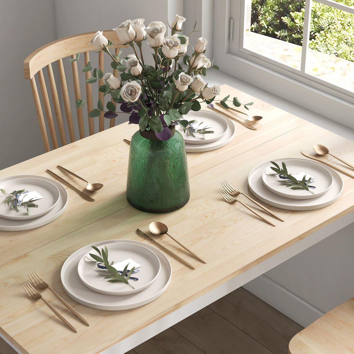 Table à manger table de cuisine structure en bois massif 4 personnes design vintage 120 cm naturel et blanc