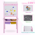3 en 1 Tableau Enfant - chevalet Enfant - Ardoise Double Face - Tableau Blanc Tableau à Craie - Rouleau Papier avec accessoires + paniers Rangement intégrés - MDF Rose