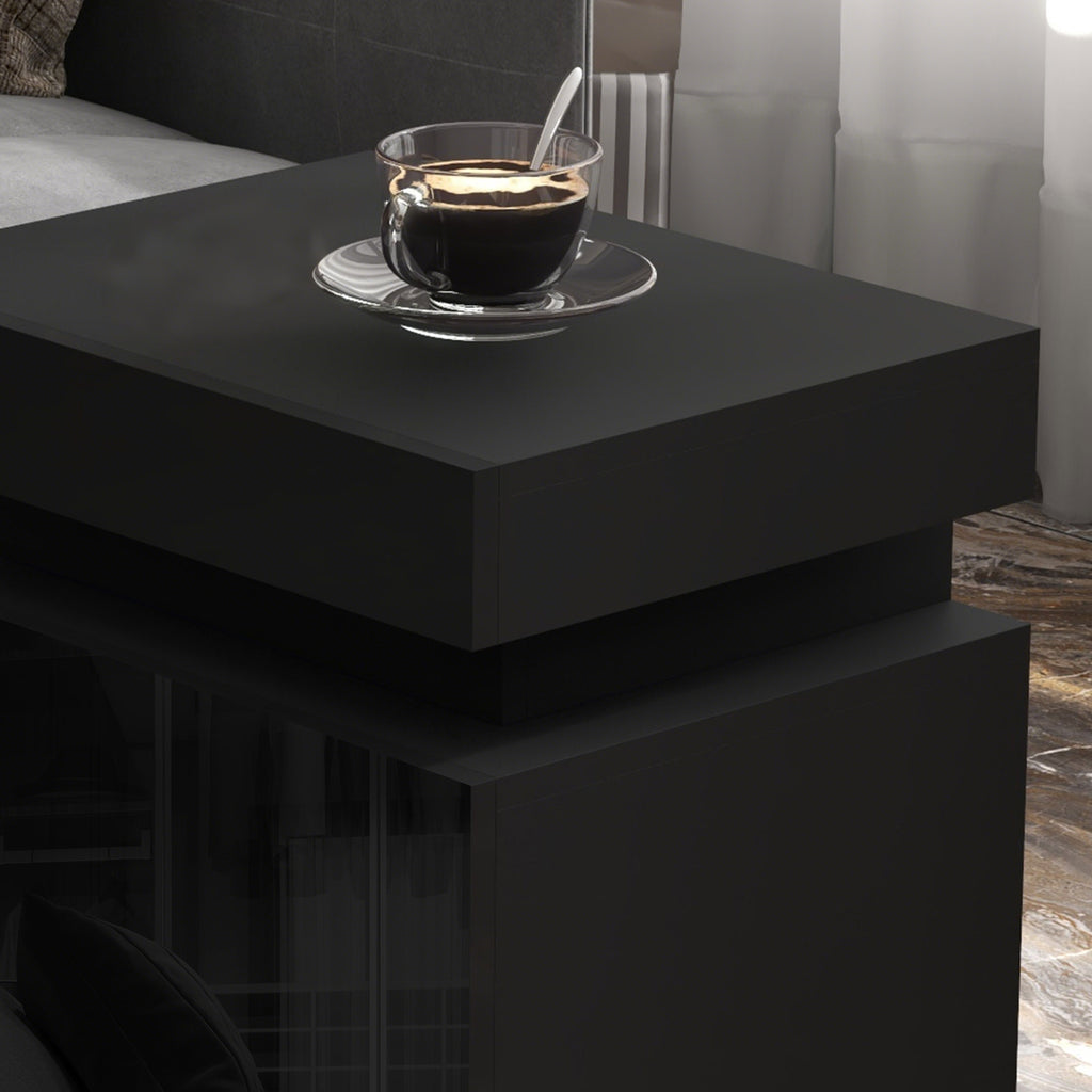 Table de chevet table de nuit lumière LED RVB panneau haute brillance avec 2 tiroirs pour salon chambre à coucher noir