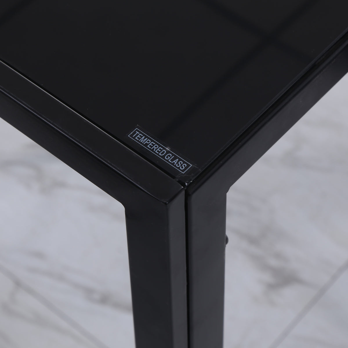 Table à manger pour 4 personnes, table de cuisine avec plateau en verre trempé et pieds en métal, 120x60x75cm, noir