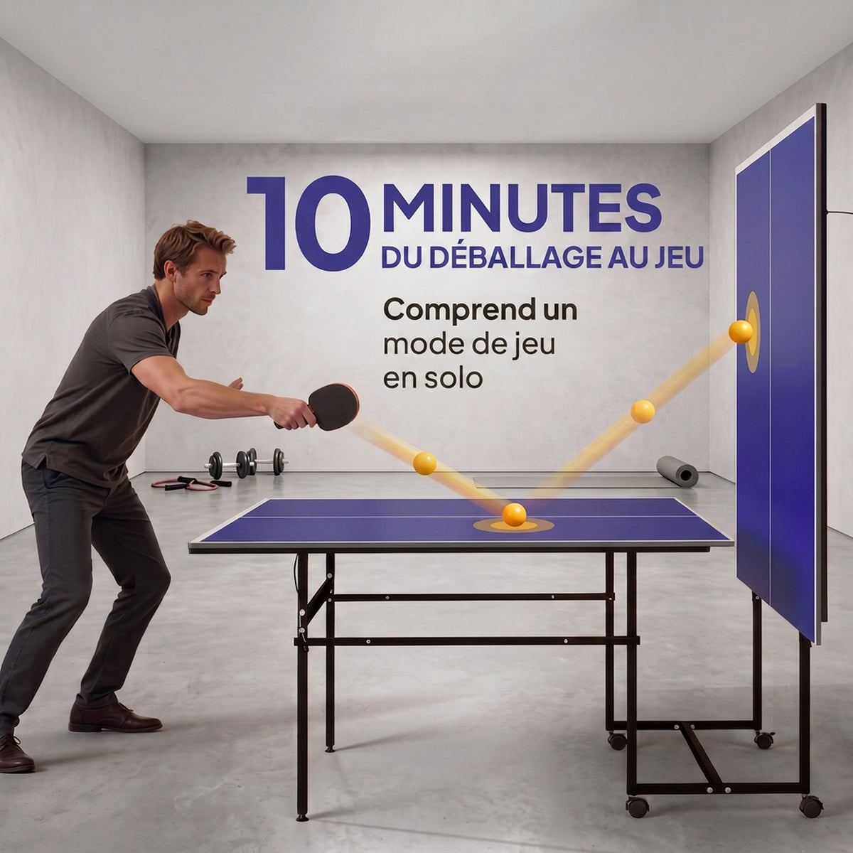 Table de tennis de table ping-pong pliable compacte 4 roulettes pour intérieur 274L x 152,5l x 75,5H cm