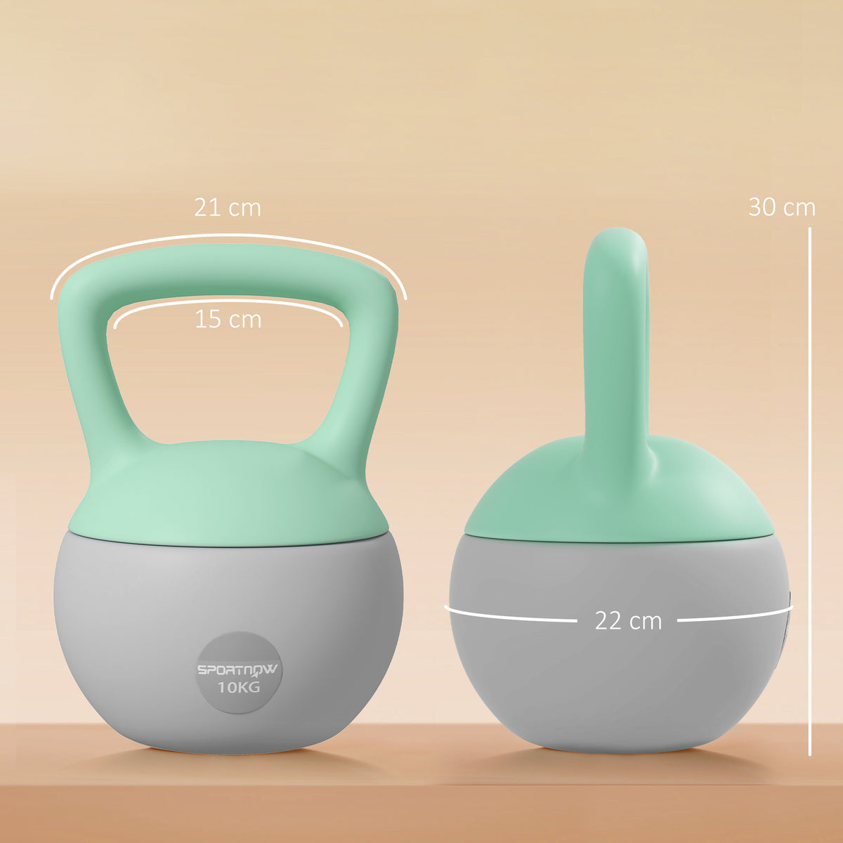 Kettlebell 10kg Haltère avec Poignée Antidérapante pour Fitness Musculation Cardio, Gris et Vert