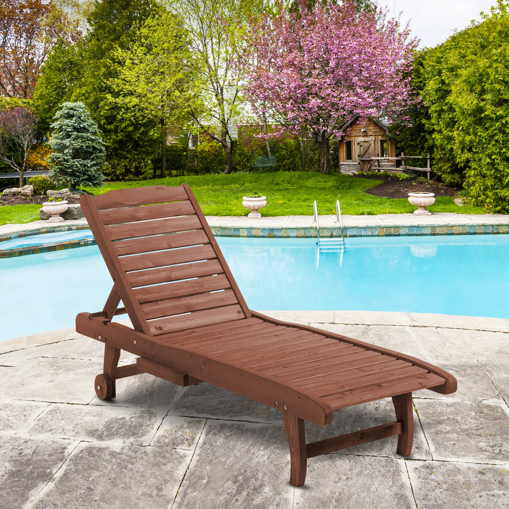 Bain de Soleil transat Style Colonial Dossier réglable 3 Positions roulettes Tablette Support Bois Sapin