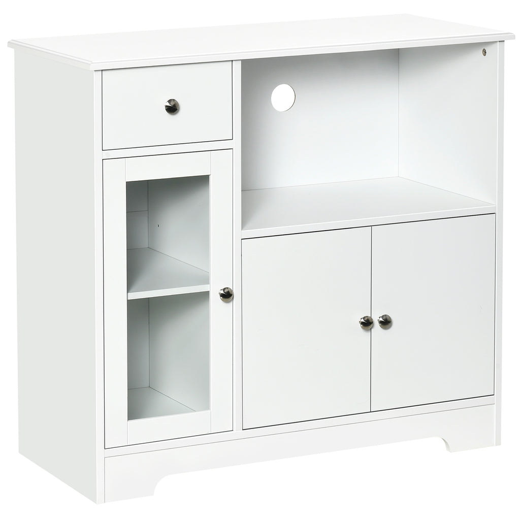 Meuble micro-ondes, buffet cuisine, armoire de rangement, pour cuisine, salle à Manger 90 x 40 x 82 cm verre trempé et bois, blanc
