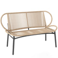 Banc de jardin 2 places, banc d'extérieur en résine tressée avec cadre en métal, résistant aux intempéries, naturel