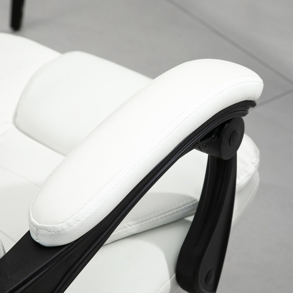 Fauteuil de Bureau Massant 7 Points, Chaise de Bureau Ergonomique avec Repose-pieds Rétractable, Dossier Inclinable 155°, Hauteur Réglable, Pivotant à 360°, télécommande Filaire, Blanc