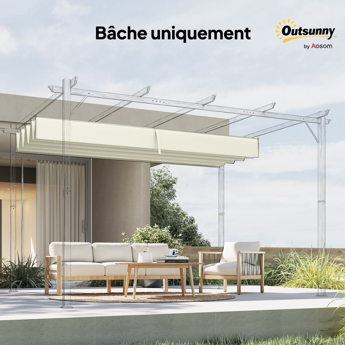 Toile de toit de rechange pour pergola toile de remplacement protection solaire Anti-UV 30+ pour pergola de 3 x 2 m