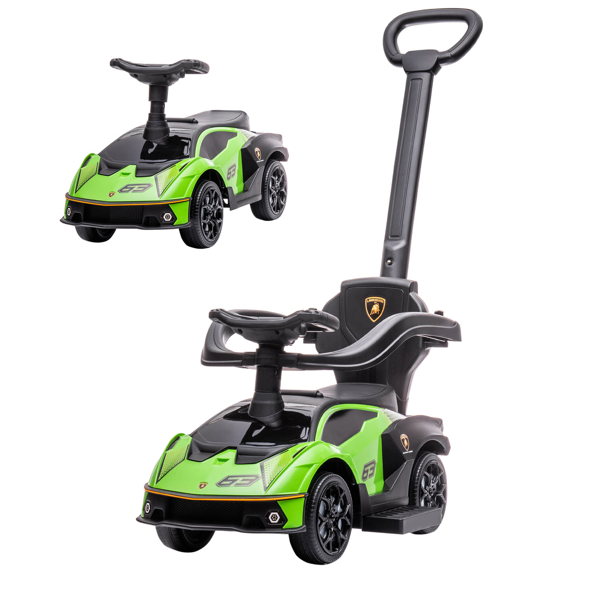 Voiture à pousser pour enfants porteur enfants 1 à 3 ans multi-équipée avec poignée de poussée, klaxon et volant, vert