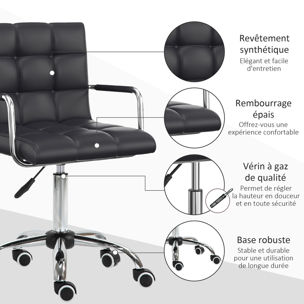 Chaise de bureau fauteuil manager pivotant hauteur réglable revêtement synthétique capitonné noir