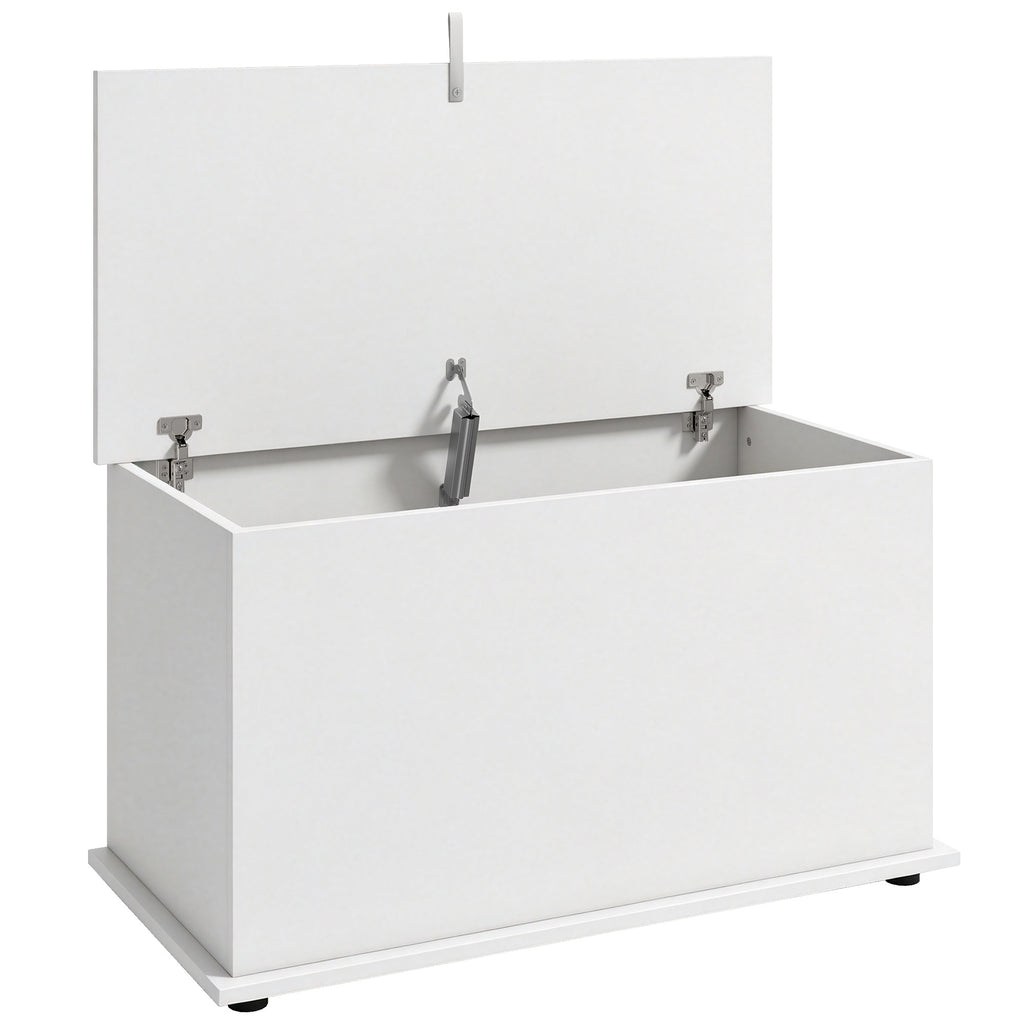 Coffre de Rangement, Banc de Rangement avec Couvercle Rabattable et Charnières de Sécurité, 80 x 40 x 45 cm, Blanc