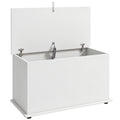 Coffre de Rangement, Banc de Rangement avec Couvercle Rabattable et Charnières de Sécurité, 80 x 40 x 45 cm, Blanc