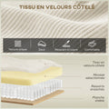 Canapé 3 places en velours côtelé 218 cm, canapé salon,  coussins à ressorts, larges accoudoirs, 2 coussins, beige
