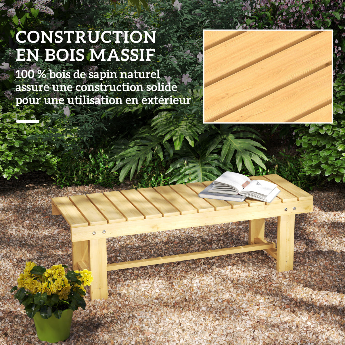 Banc de Jardin 2 Places Style Rural Chic Assise à Lattes dim. 110L x 38l x 35H cm Bois de Sapin pré-huilé