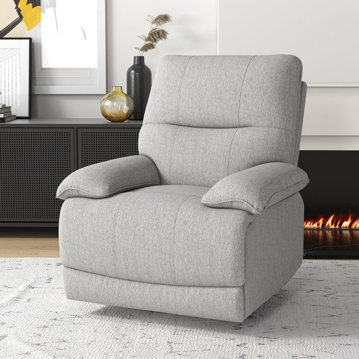 Fauteuil de relaxation inclinable manuellement avec repose-pied ajustable tissu aspect lin gris clair