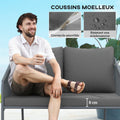 Canapé de jardin 2 places en résine tressée avec coussins canapé d'extérieur accoudoirs cadre en acier 112x72x76cm gris