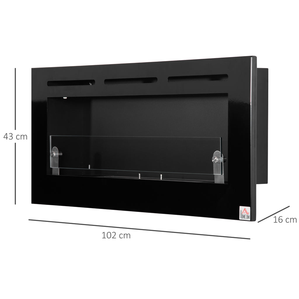 Cheminée bioéthanol Murale encastrable brûleur 2,8 L, environ 3,5 h de durée de combustion dim. 102L x 16l x 43H cm Couverture 25-30 m² Métal