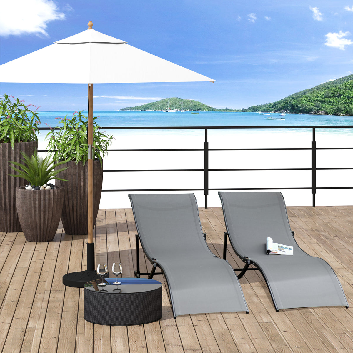 Lot de 2 bains de soleil pliables, chaise longue jardin extérieur en aluminium et textilène anthracite