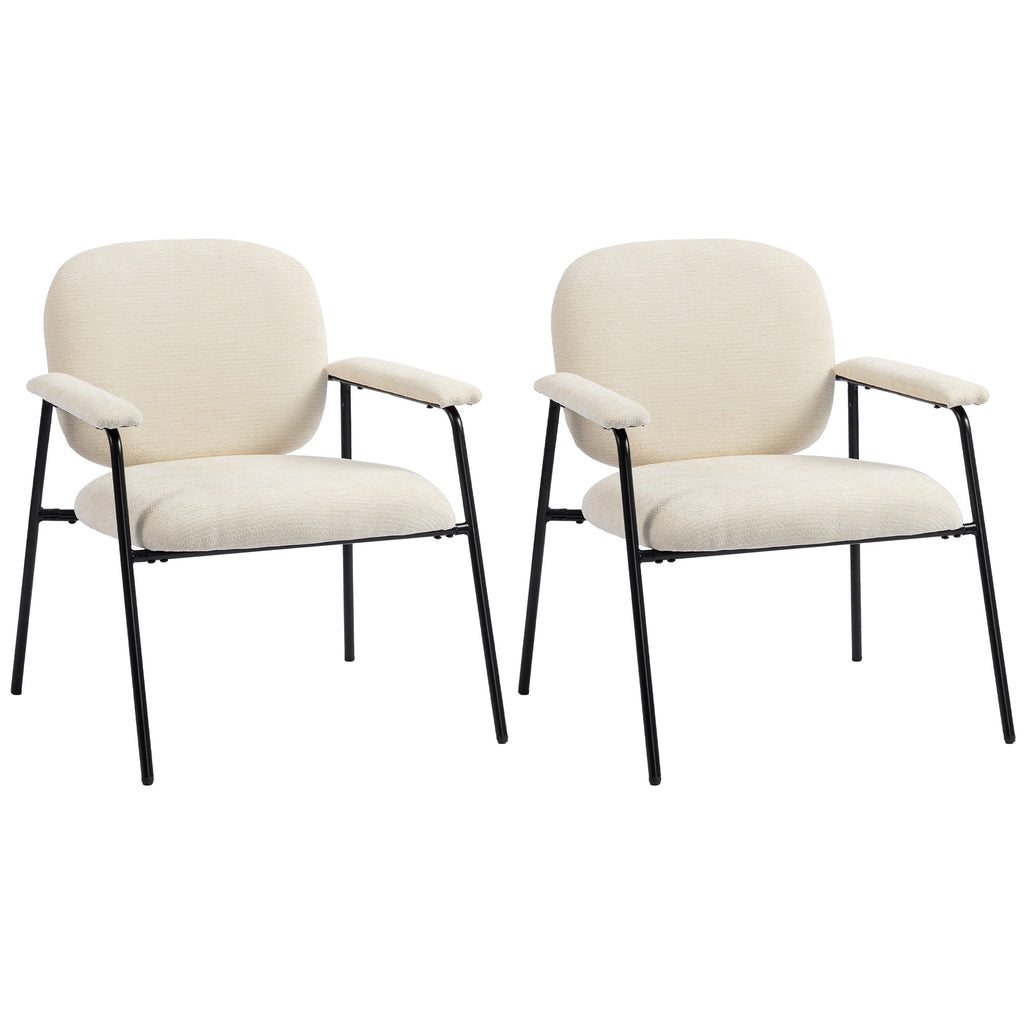 Lot de 2 Fauteuils Salon, Fauteuils d'Appoint en Chenille avec Dossier Profilé, Accoudoirs Rembourrés, Crème