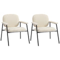 Lot de 2 Fauteuils Salon, Fauteuils d'Appoint en Chenille avec Dossier Profilé, Accoudoirs Rembourrés, Crème