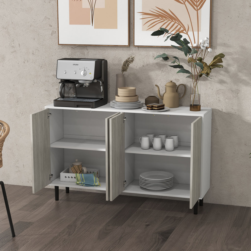 Buffet de cuisine meuble de rangement 2 placards avec étagères réglables, 121 x 37 x 75 cm, blanc et aspect bois gris