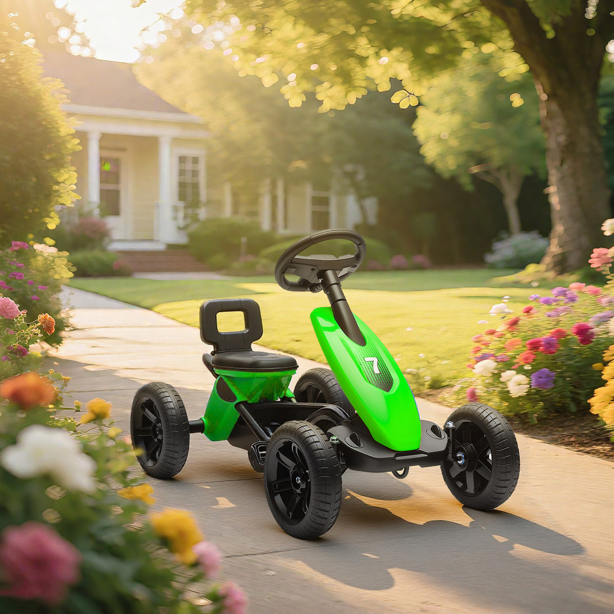 Kart à pédales pour enfants, karting enfant de 2 à 5 ans avec roues EVA silencieux, avancer et reculer, vert