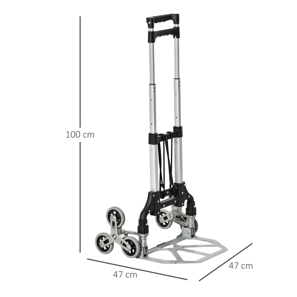 Diable escalier pliant en aluminium avec 6 roues et sangle - charge de 70 kg avec - argent et noir