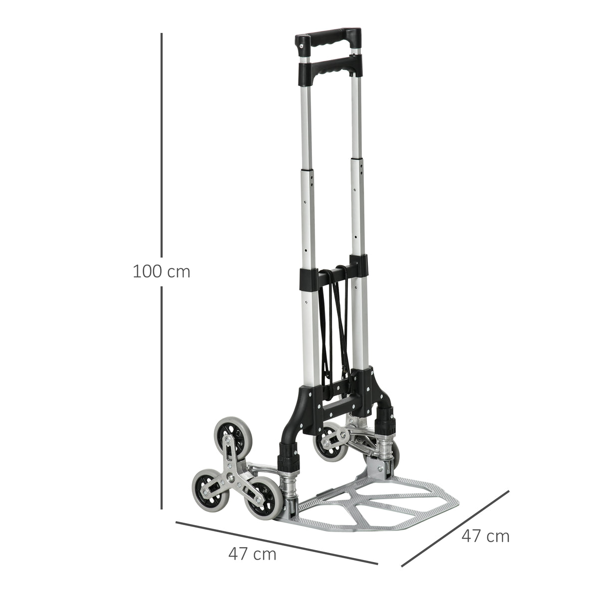 Diable escalier pliant en aluminium avec 6 roues et sangle - charge de 70 kg avec - argent et noir