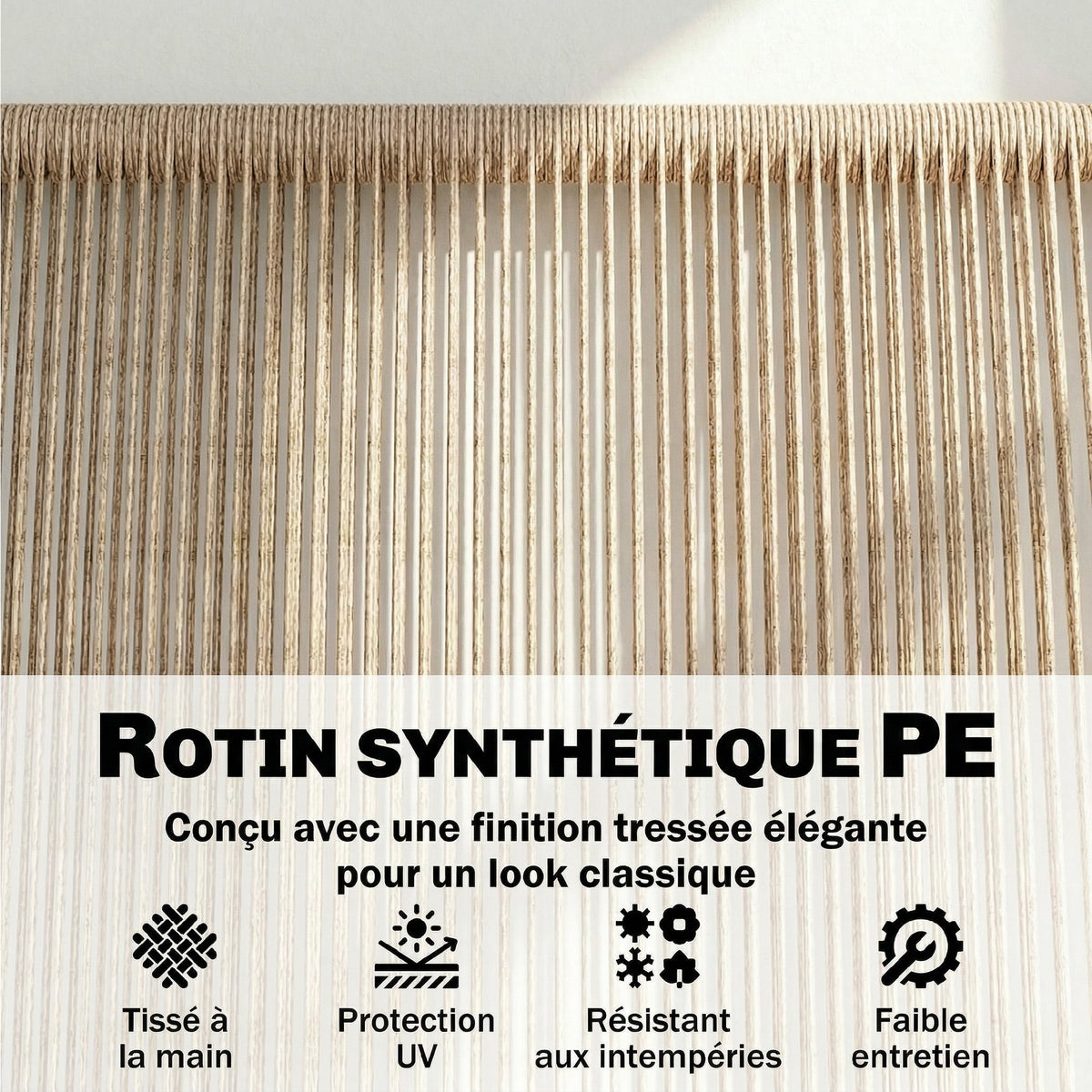 Banc de jardin 2 places, banc d'extérieur en résine tressée avec cadre en métal, résistant aux intempéries, naturel