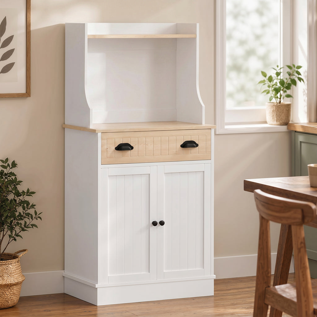 Meuble armoire micro-ondes pour cuisine avec espace ouvert 1 tiroir et placard 2 portes 61 x 35 x 125,4 cm chêne