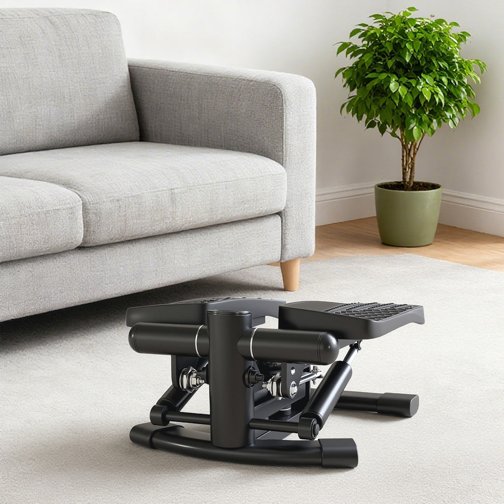 Mini stepper fitness disque de torsion de la taille 2 en 1 écran LCD, hauteur réglable, 100 kg, 42 x 34 x 22 cm, noir