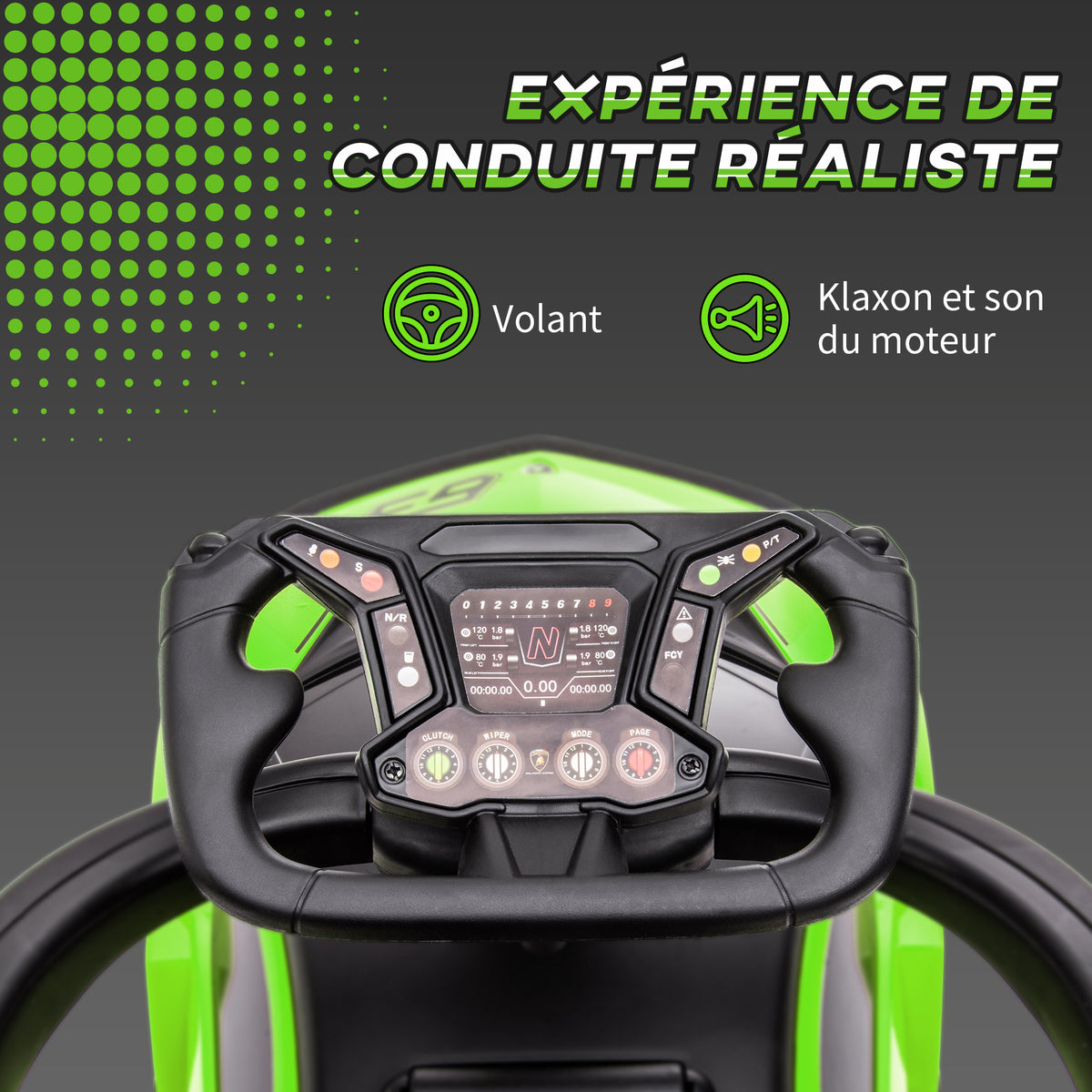 Voiture à pousser pour enfants porteur enfants 1 à 3 ans multi-équipée avec poignée de poussée, klaxon et volant, vert