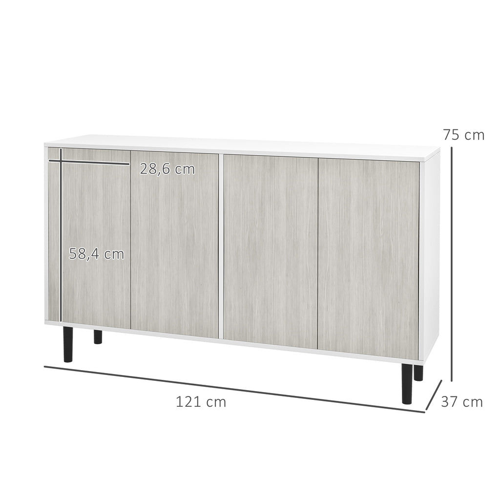 Buffet de cuisine meuble de rangement 2 placards avec étagères réglables, 121 x 37 x 75 cm, blanc et aspect bois gris