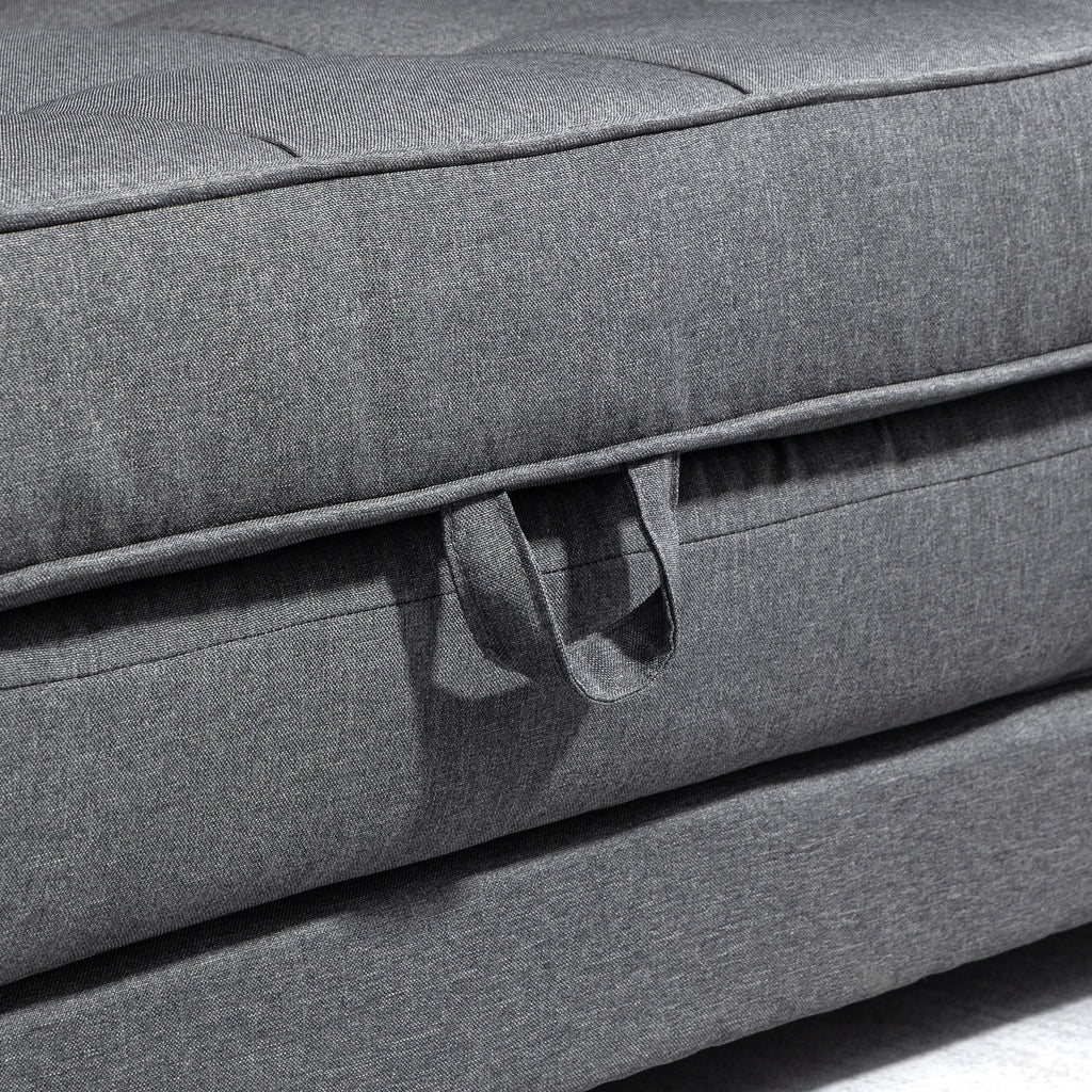 Canapé droit convertible 2 places - dossier capitonné - 147,5 x 75 x 85 cm - gris